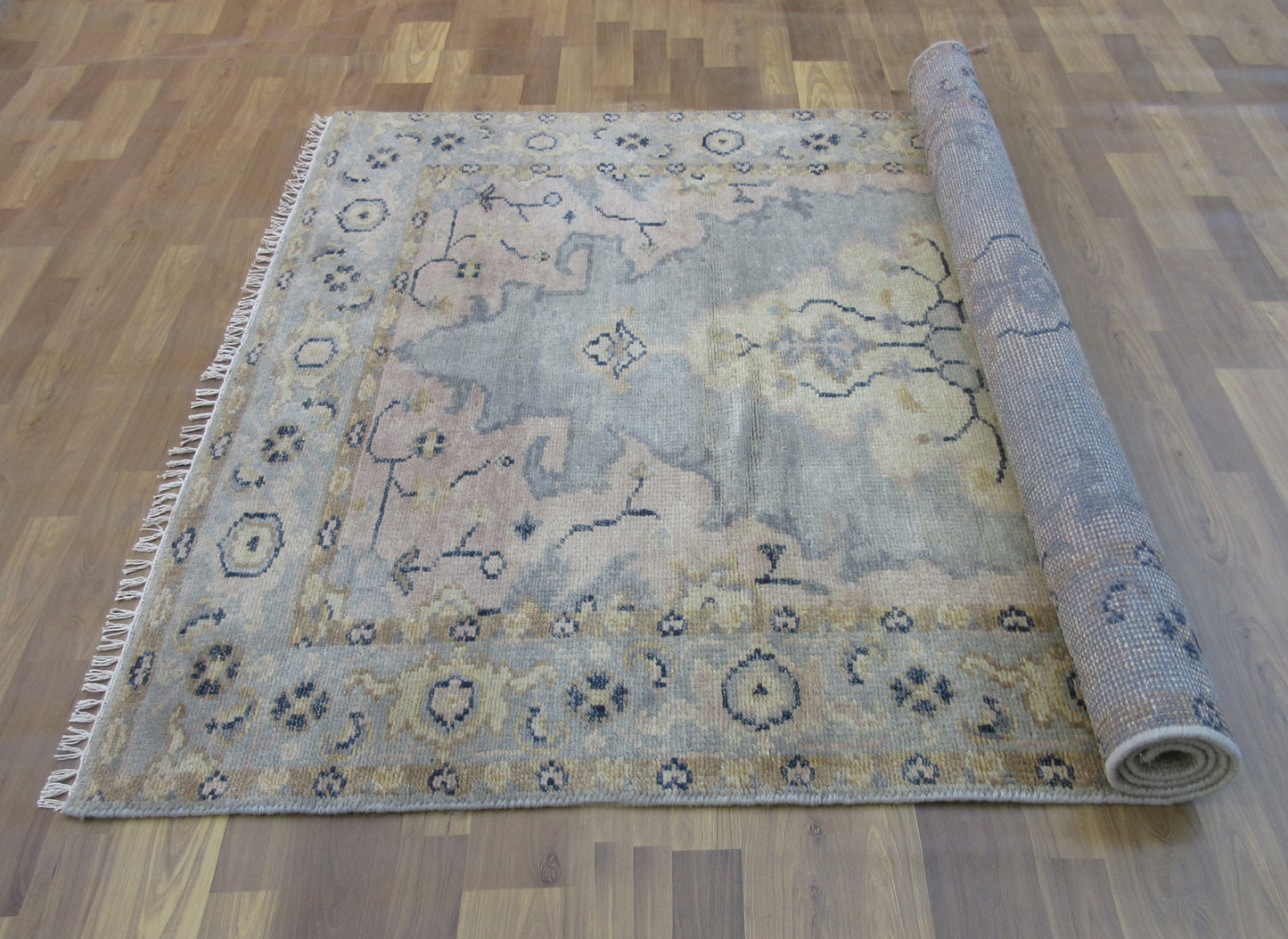 7.9'x4.9' Hand-Knotted Lt. Blue | Lt. Blue Antique Oushak Wool Rug, Traditional Area Carpet