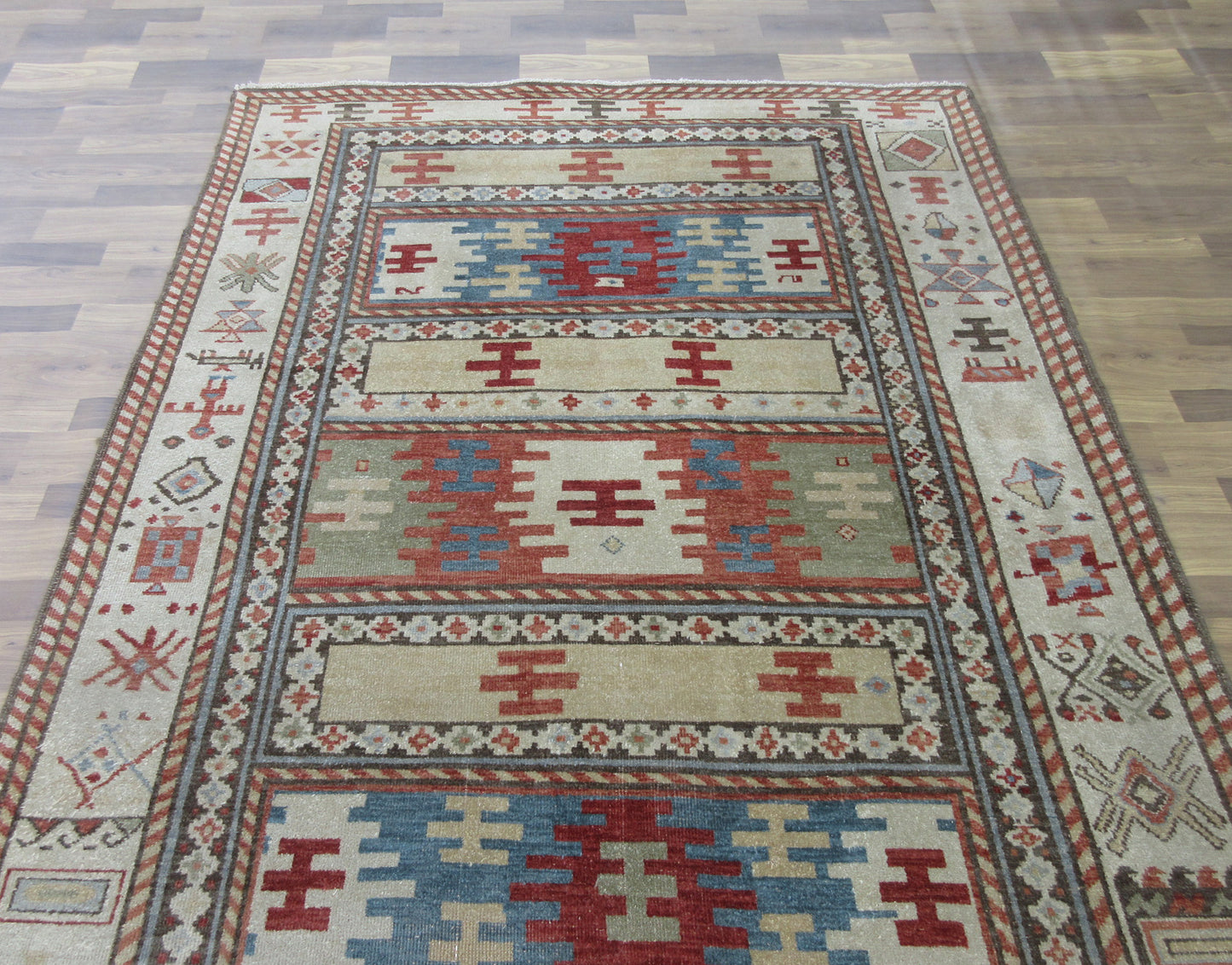 New 8.3x5.5ft Handmade Oriental Wool Rug, Multi Color with Beige Accents Carpet