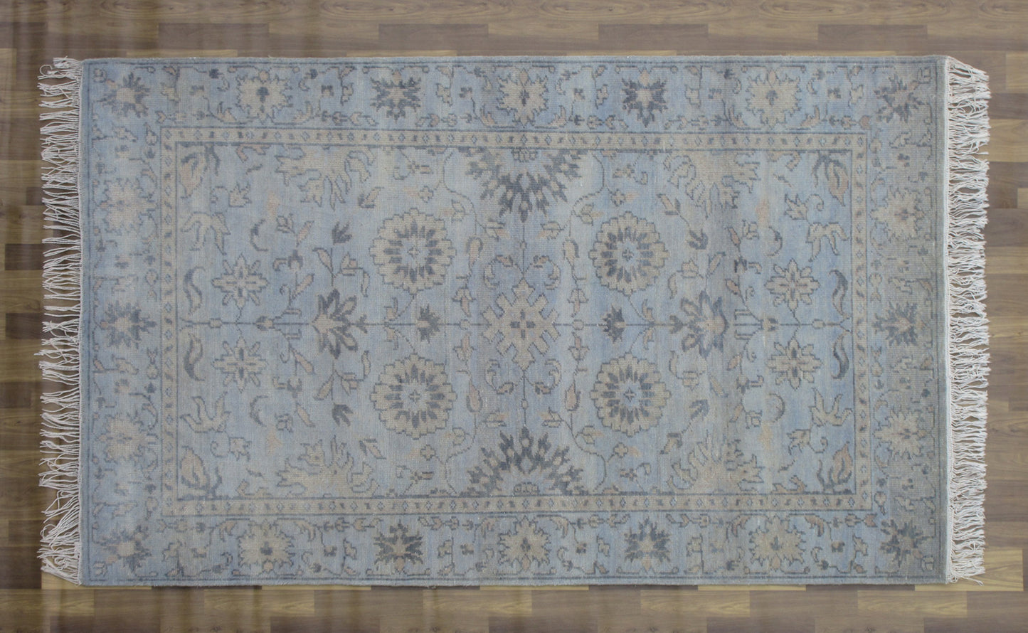 Oriental Area Rug 7.9'x4.11' Hand-Knotted Floral Aqua Wool Rug, Living Room TRC