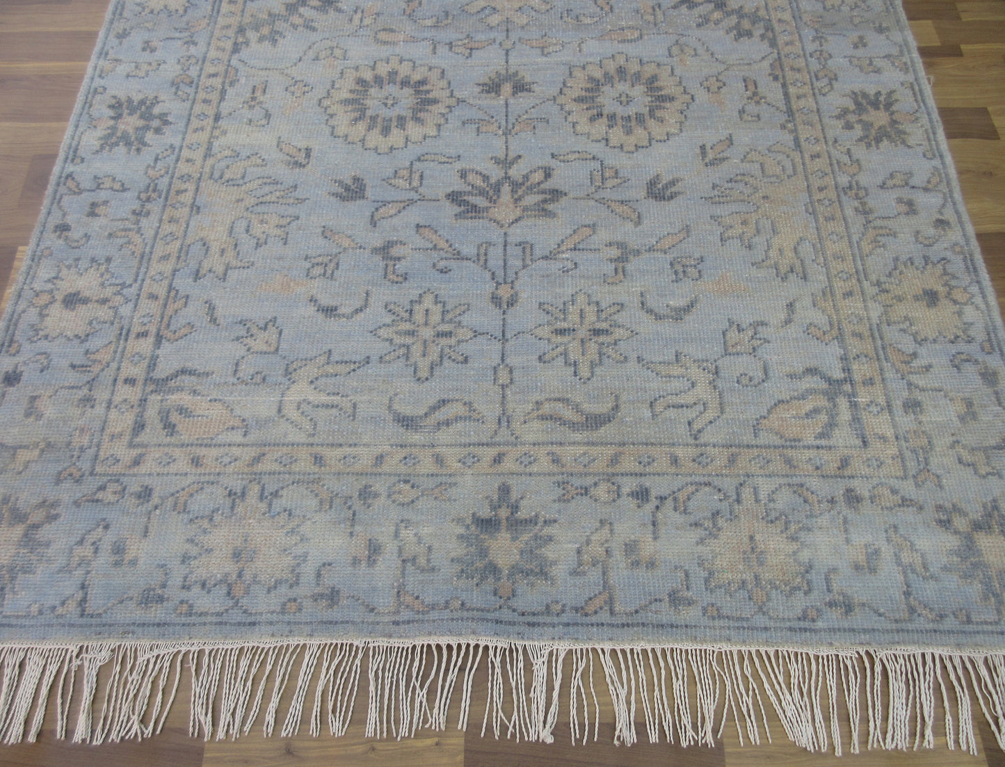 Oriental Area Rug 7.9'x4.11' Hand-Knotted Floral Aqua Wool Rug, Living Room TRC