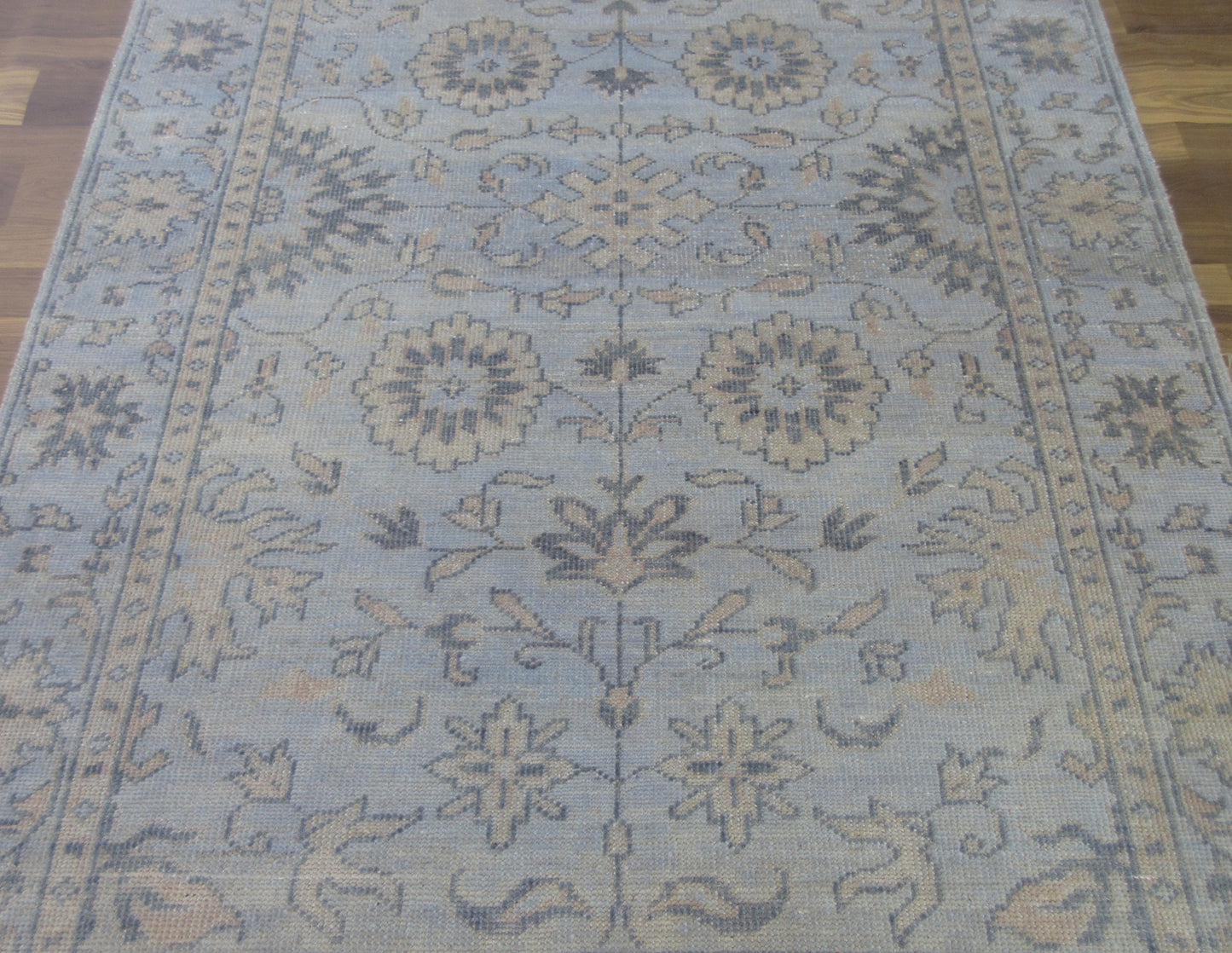 Oriental Area Rug 7.9'x4.11' Hand-Knotted Floral Aqua Wool Rug, Living Room TRC