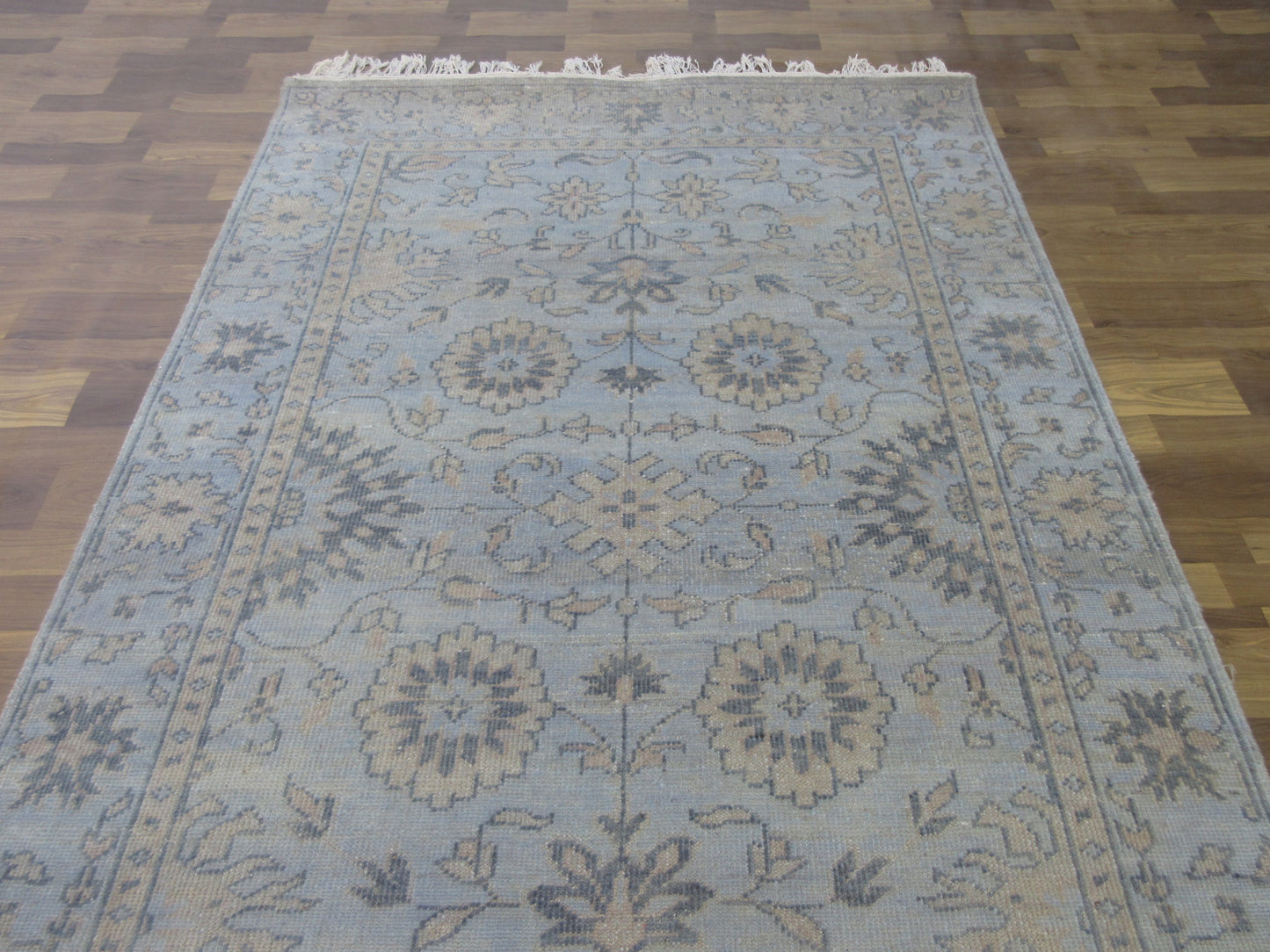 Oriental Area Rug 7.9'x4.11' Hand-Knotted Floral Aqua Wool Rug, Living Room TRC