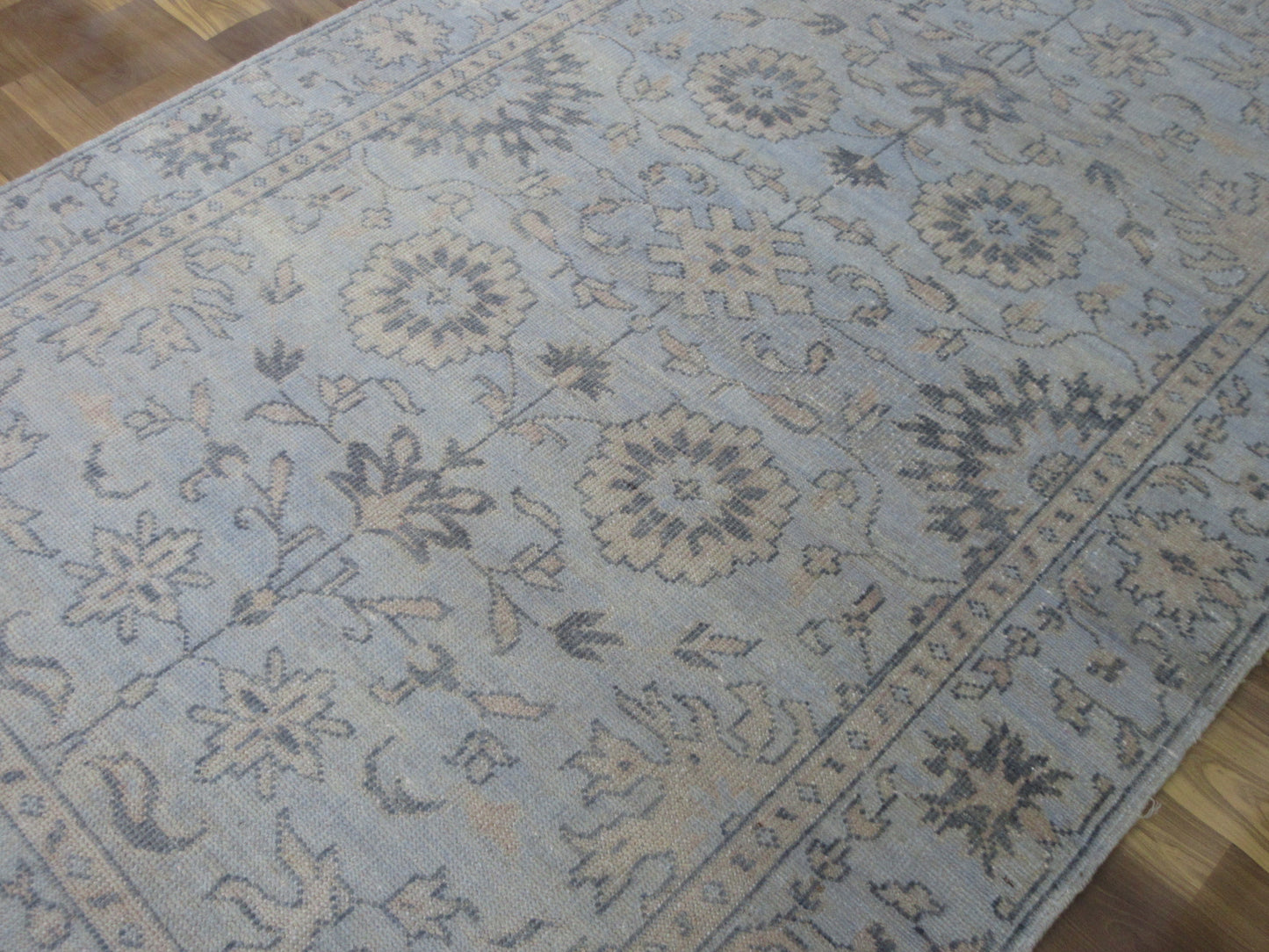 Oriental Area Rug 7.9'x4.11' Hand-Knotted Floral Aqua Wool Rug, Living Room TRC