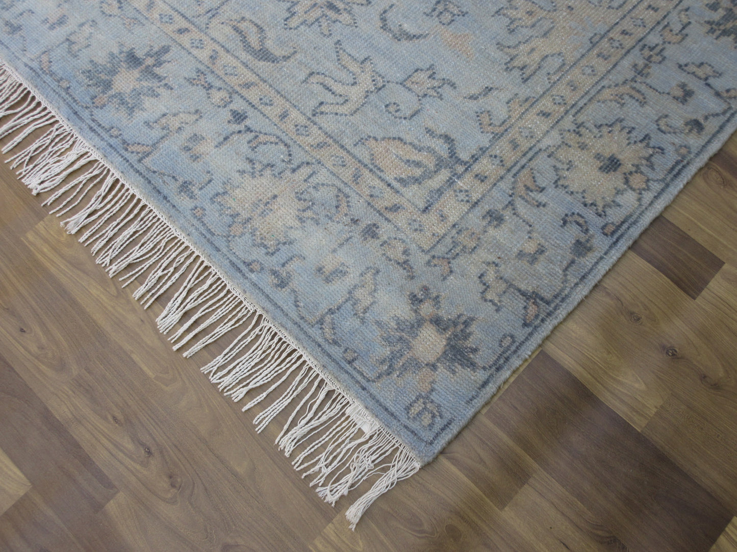 Oriental Area Rug 7.9'x4.11' Hand-Knotted Floral Aqua Wool Rug, Living Room TRC