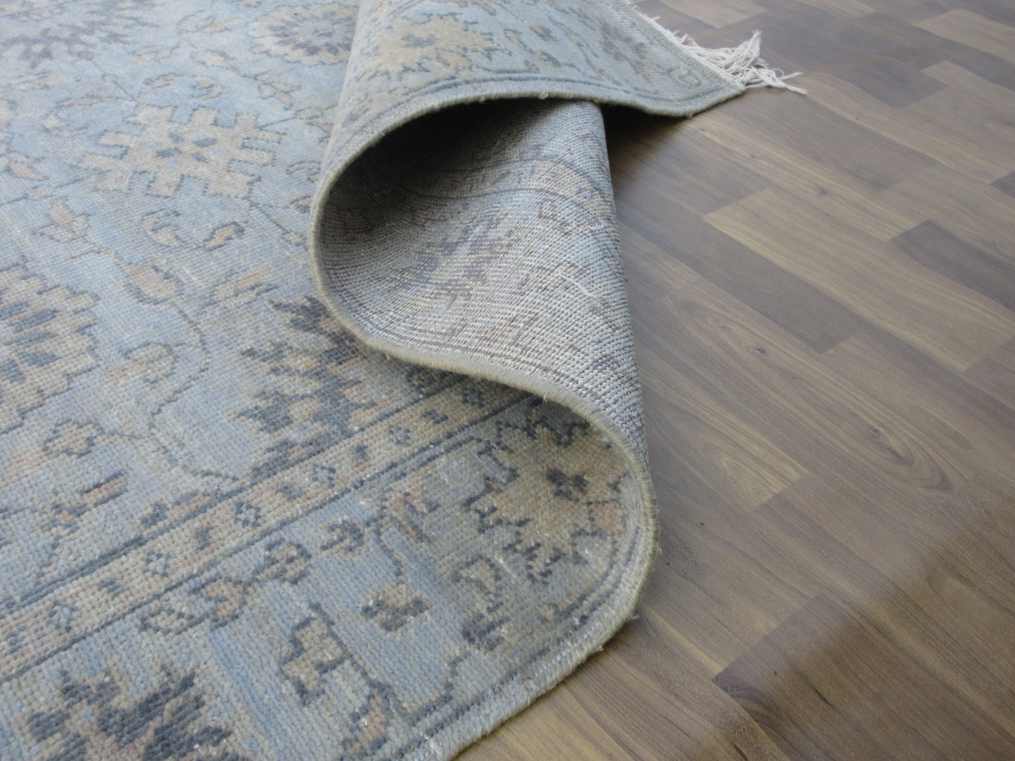 Oriental Area Rug 7.9'x4.11' Hand-Knotted Floral Aqua Wool Rug, Living Room TRC