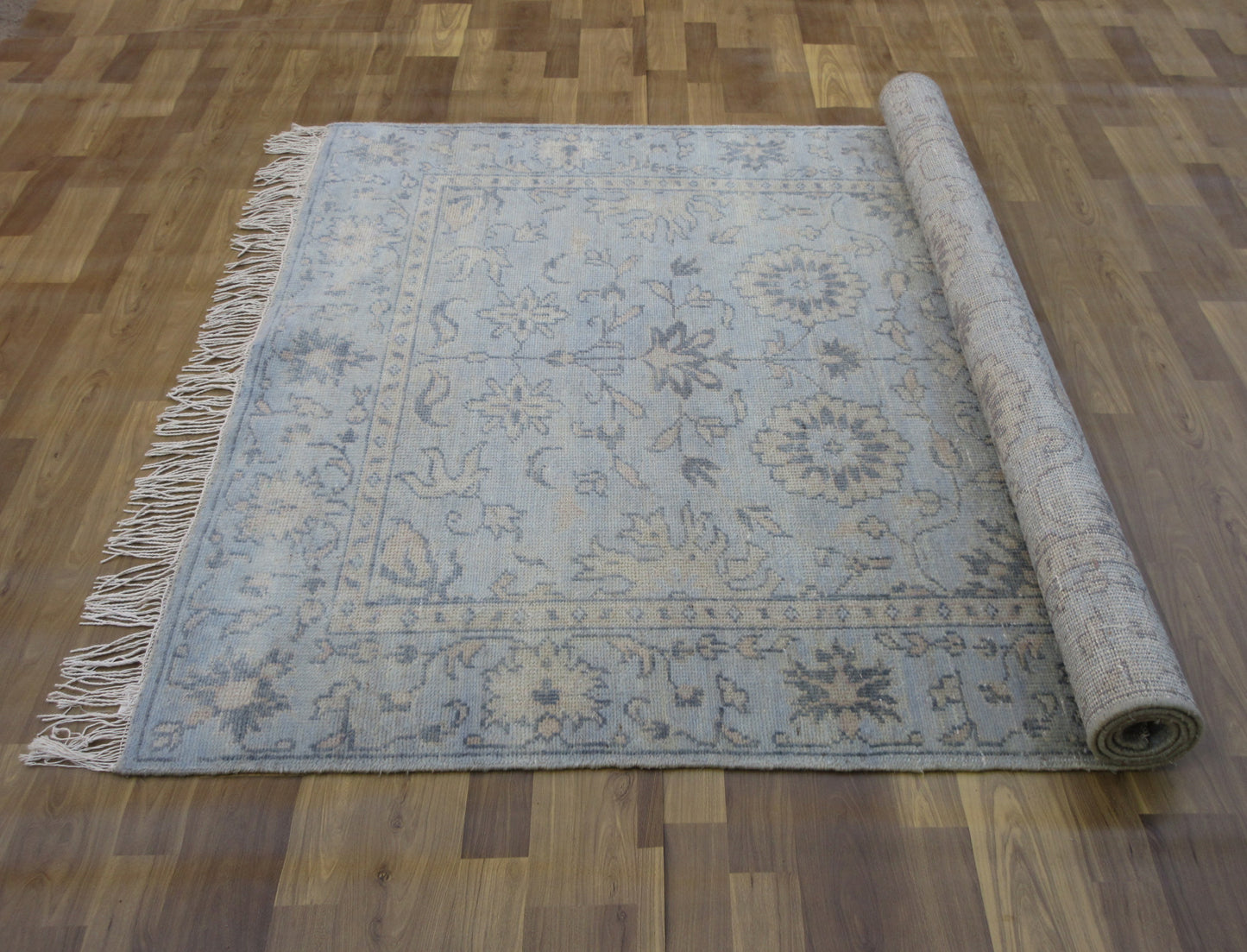 Oriental Area Rug 7.9'x4.11' Hand-Knotted Floral Aqua Wool Rug, Living Room TRC