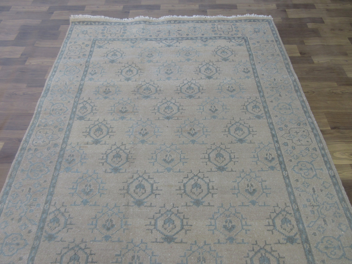 7'x4.11' Handmade Beige | Beige Oriental Wool Area Rug for Living Space or Office Carpet