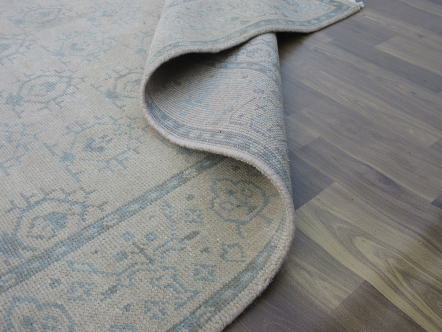 7'x4.11' Handmade Beige | Beige Oriental Wool Area Rug for Living Space or Office Carpet