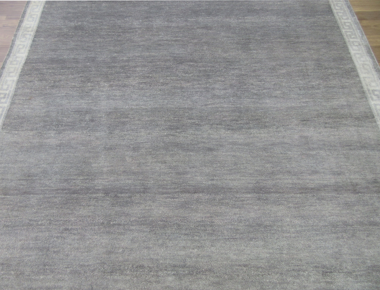 8.1'x6.1' ft Handmade Vegetable Dye Oriental Wool Rug, Gray | Ivory Plain Bordered Area Rug