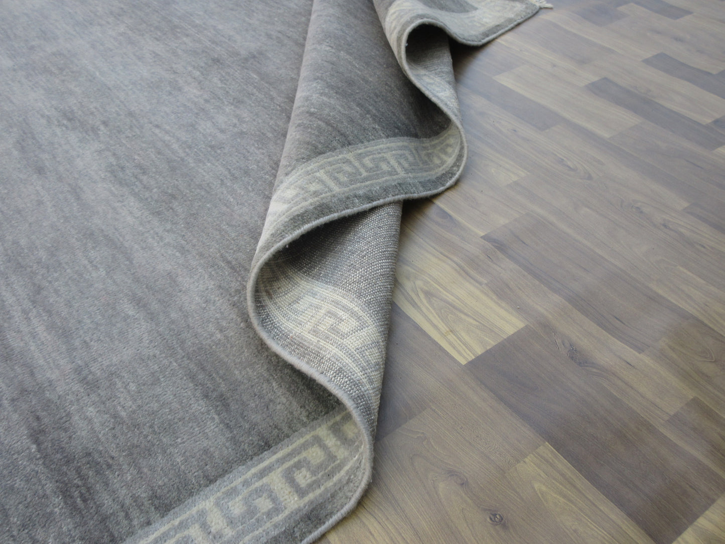 8.1'x6.1' ft Handmade Vegetable Dye Oriental Wool Rug, Gray | Ivory Plain Bordered Area Rug