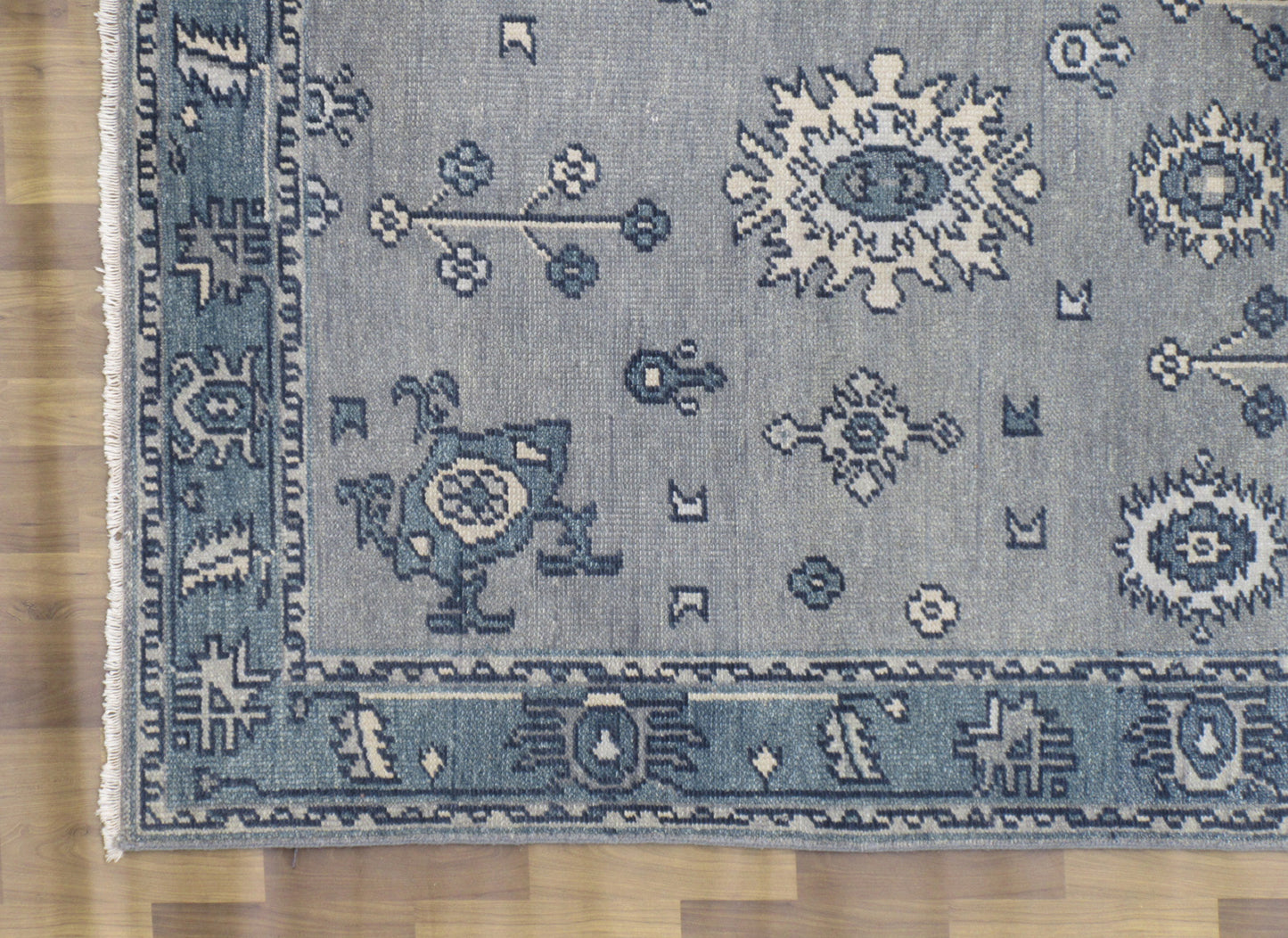 7.10'x5.0' Traditional Handmade Gray & Aqua Area Rug, Asian/Oriental Living Room