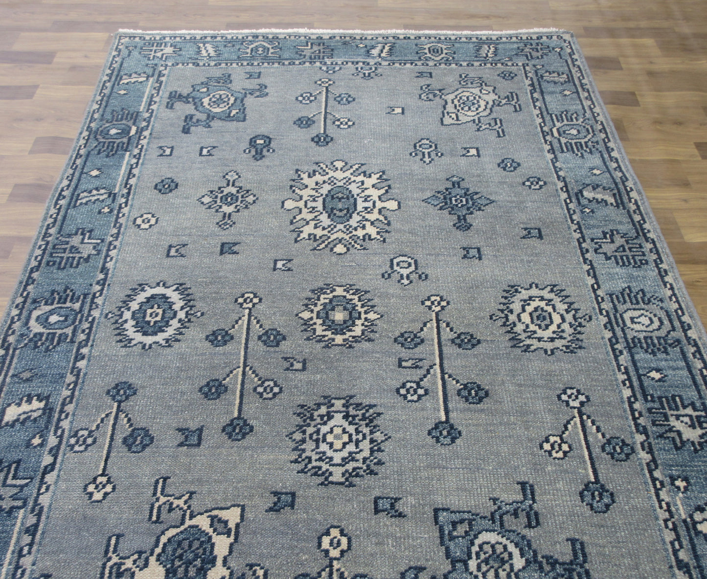 7.10'x5.0' Traditional Handmade Gray & Aqua Area Rug, Asian/Oriental Living Room