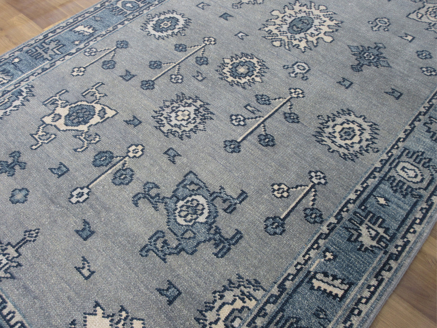 7.10'x5.0' Traditional Handmade Gray & Aqua Area Rug, Asian/Oriental Living Room