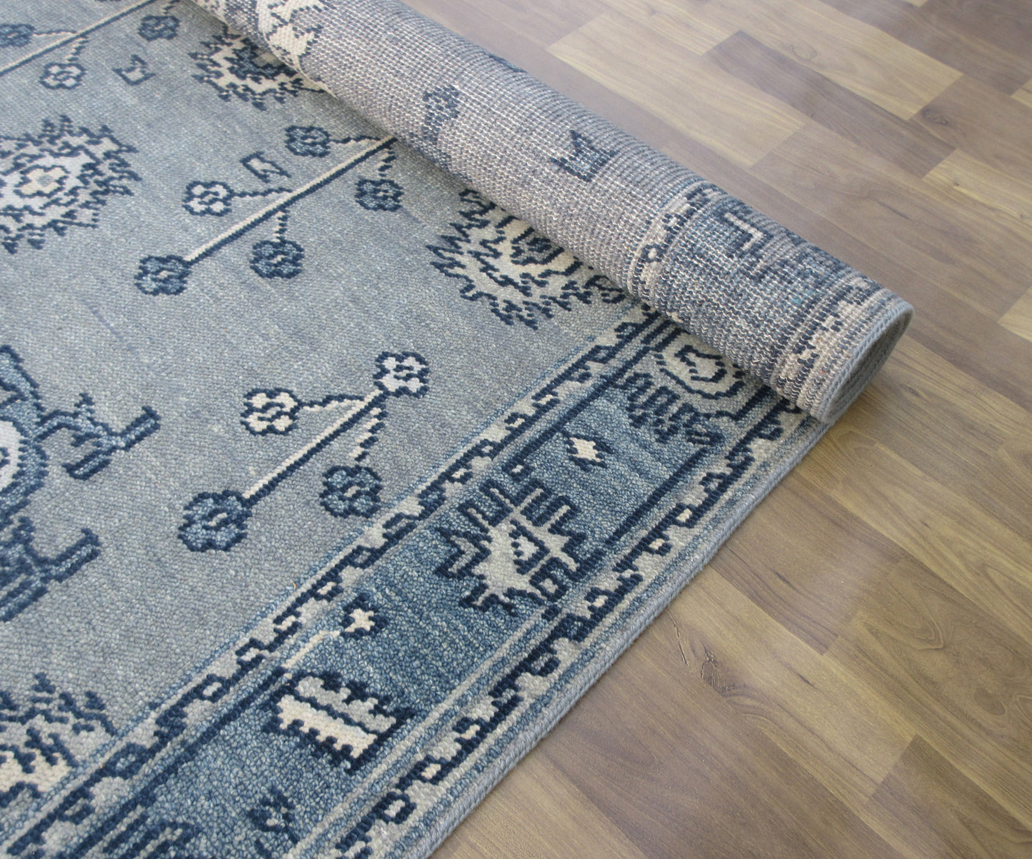 7.10'x5.0' Traditional Handmade Gray & Aqua Area Rug, Asian/Oriental Living Room