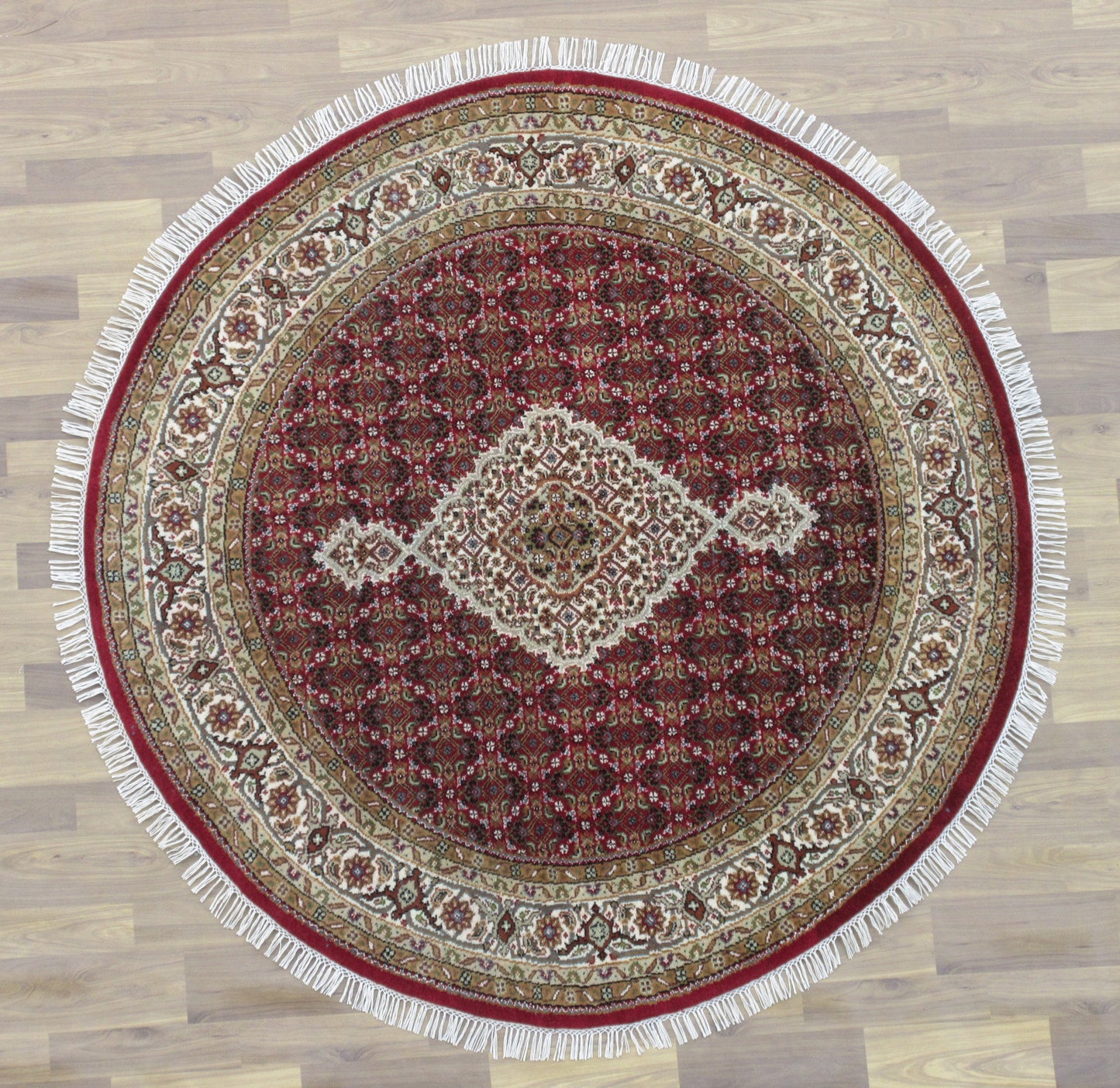 5.2X5 Feet Round Wool Rug, Rust & Ivory Mahi (Fish) - Hand-Knotted Area Rug