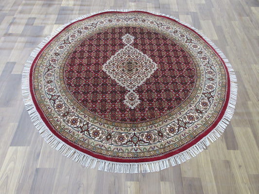 5.2X5 Feet Round Wool Rug, Rust & Ivory Mahi (Fish) - Hand-Knotted Area Rug