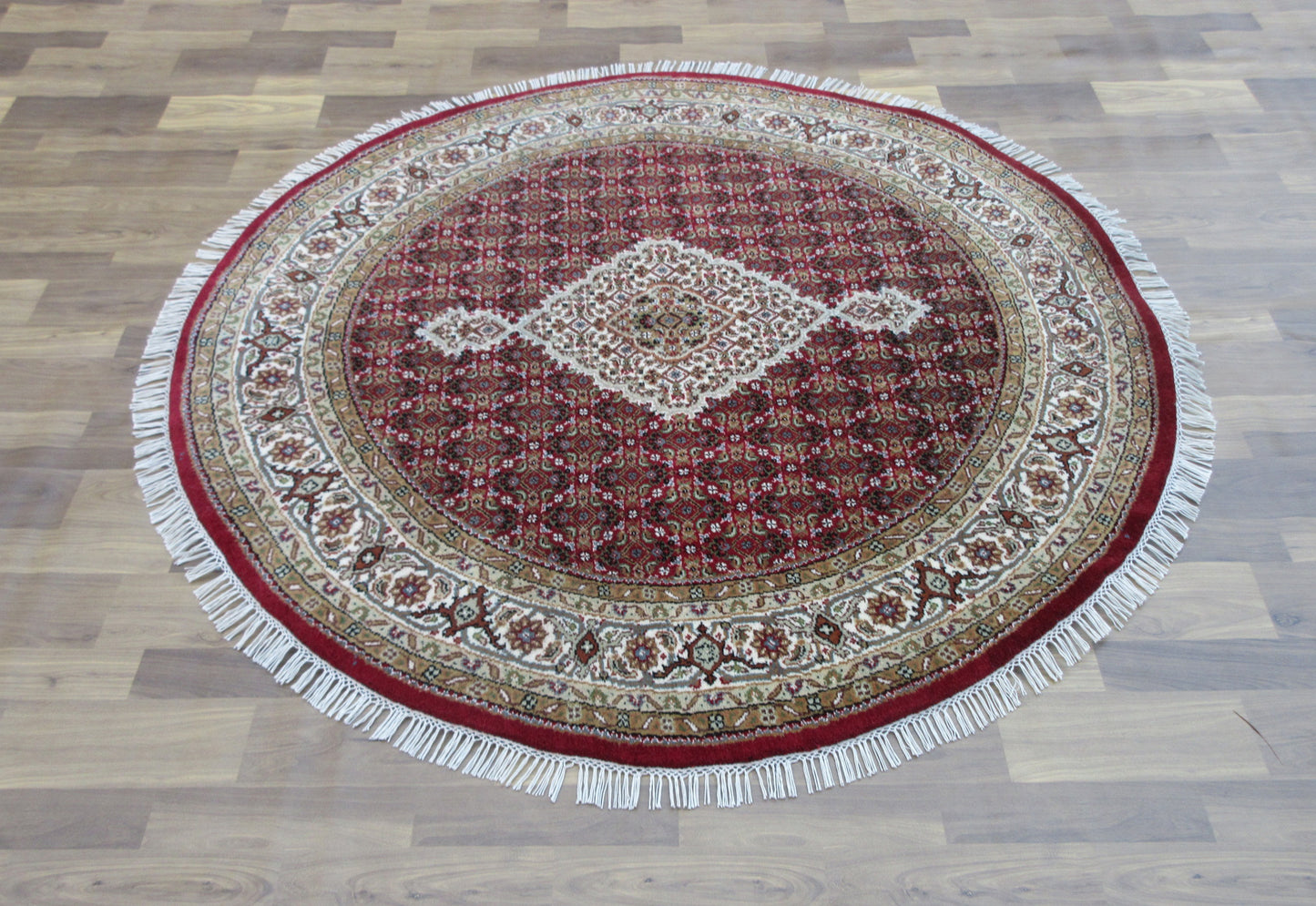 5.2X5 Feet Round Wool Rug, Rust & Ivory Mahi (Fish) - Hand-Knotted Area Rug