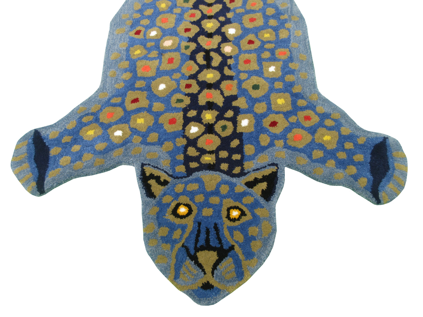 Handmade Blue Leopard Animal-Shaped Wool Rug - Unique & Vibrant Design, 3x5 ft