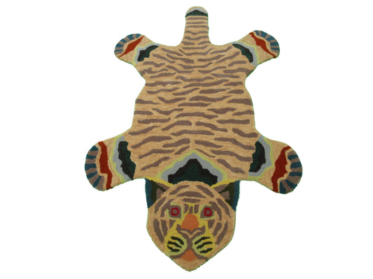 Handmade Tiger Shaped Rug - Unique Animal Design Multicolor, 100% Wool, 5x3 Feet