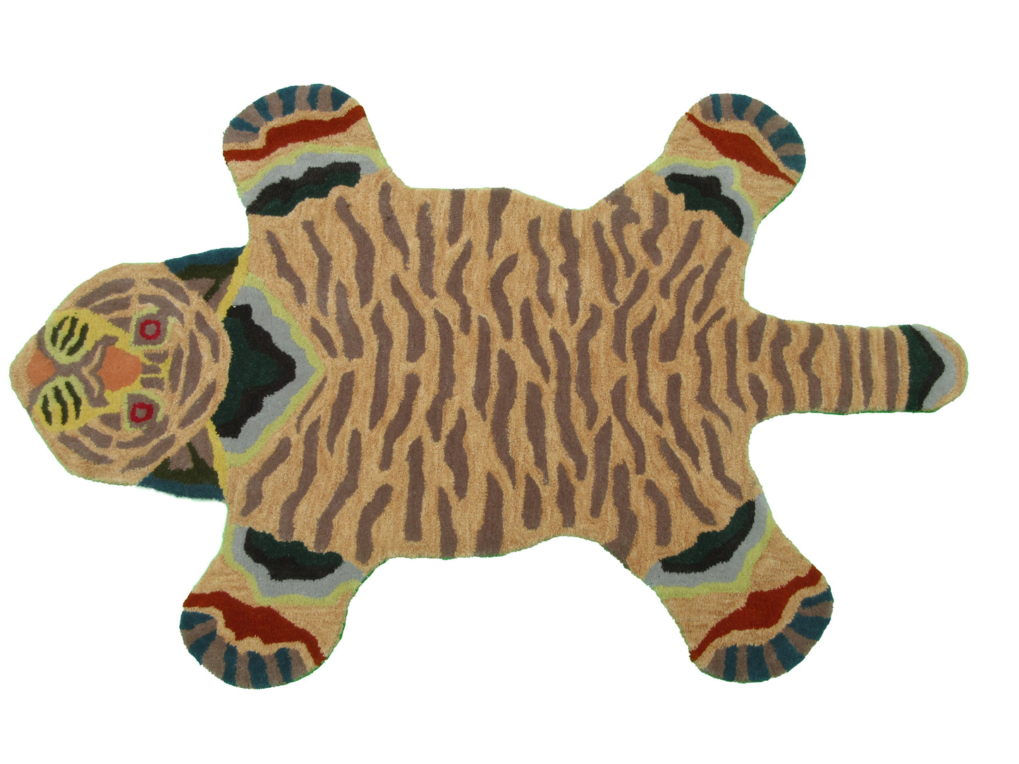 Handmade Tiger Shaped Rug - Unique Animal Design Multicolor, 100% Wool, 5x3 Feet