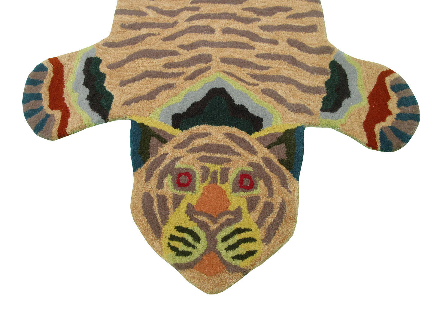 Handmade Tiger Shaped Rug - Unique Animal Design Multicolor, 100% Wool, 5x3 Feet