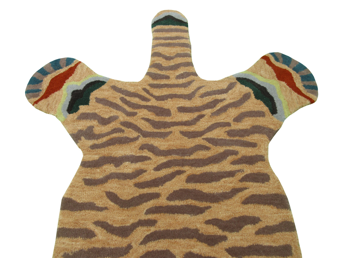 Handmade Tiger Shaped Rug - Unique Animal Design Multicolor, 100% Wool, 5x3 Feet