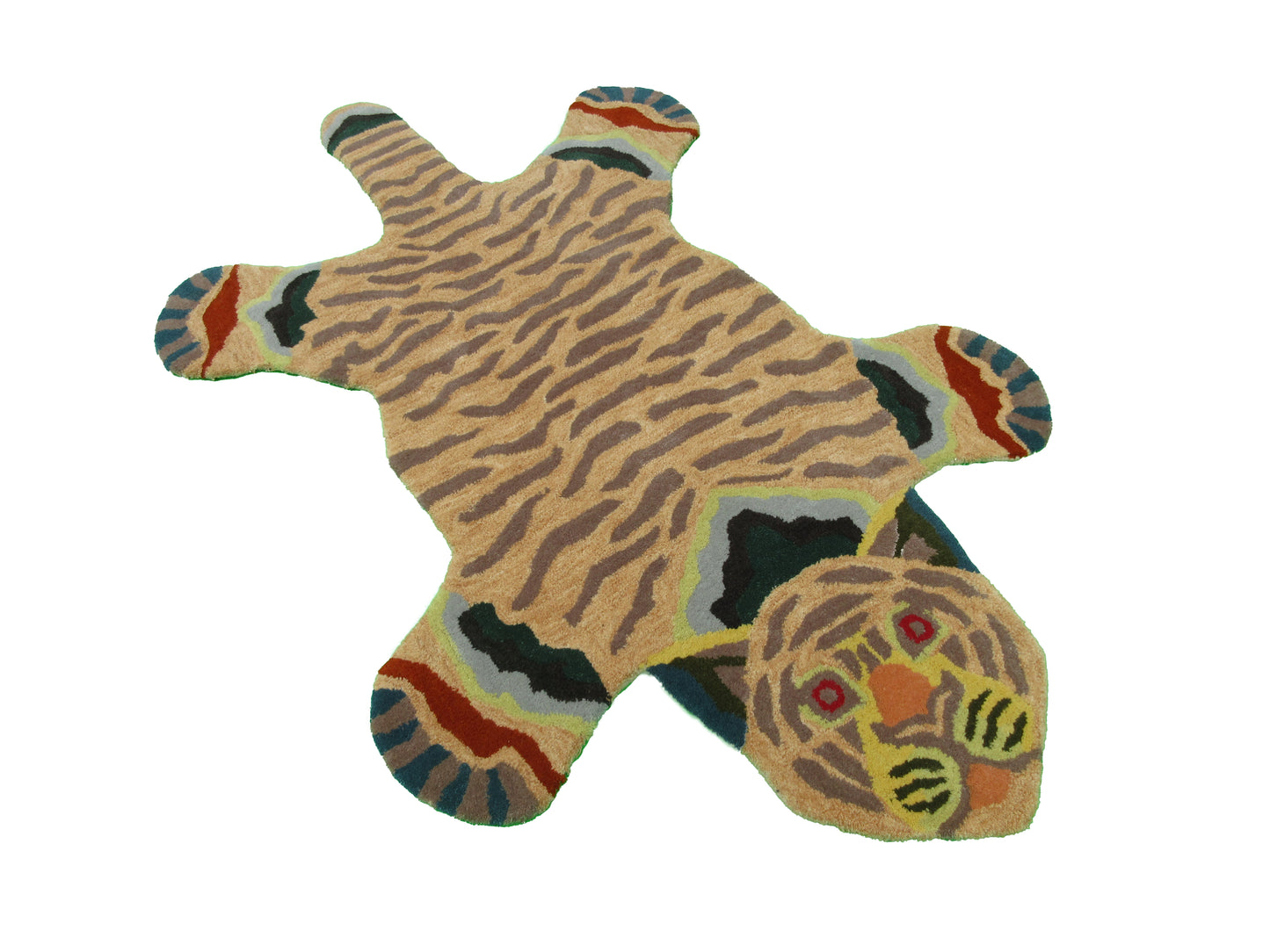 Handmade Tiger Shaped Rug - Unique Animal Design Multicolor, 100% Wool, 5x3 Feet