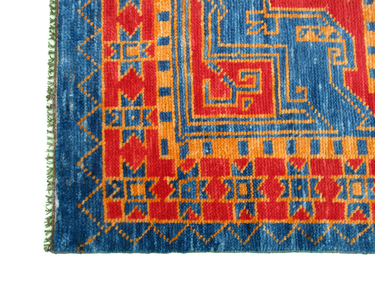 Handmade Tribal Design Rug - 5 x 5 Feet - Square Blue and Red Geometric Pattern