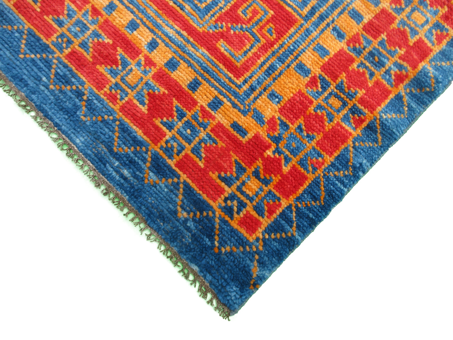 Handmade Tribal Design Rug - 5 x 5 Feet - Square Blue and Red Geometric Pattern