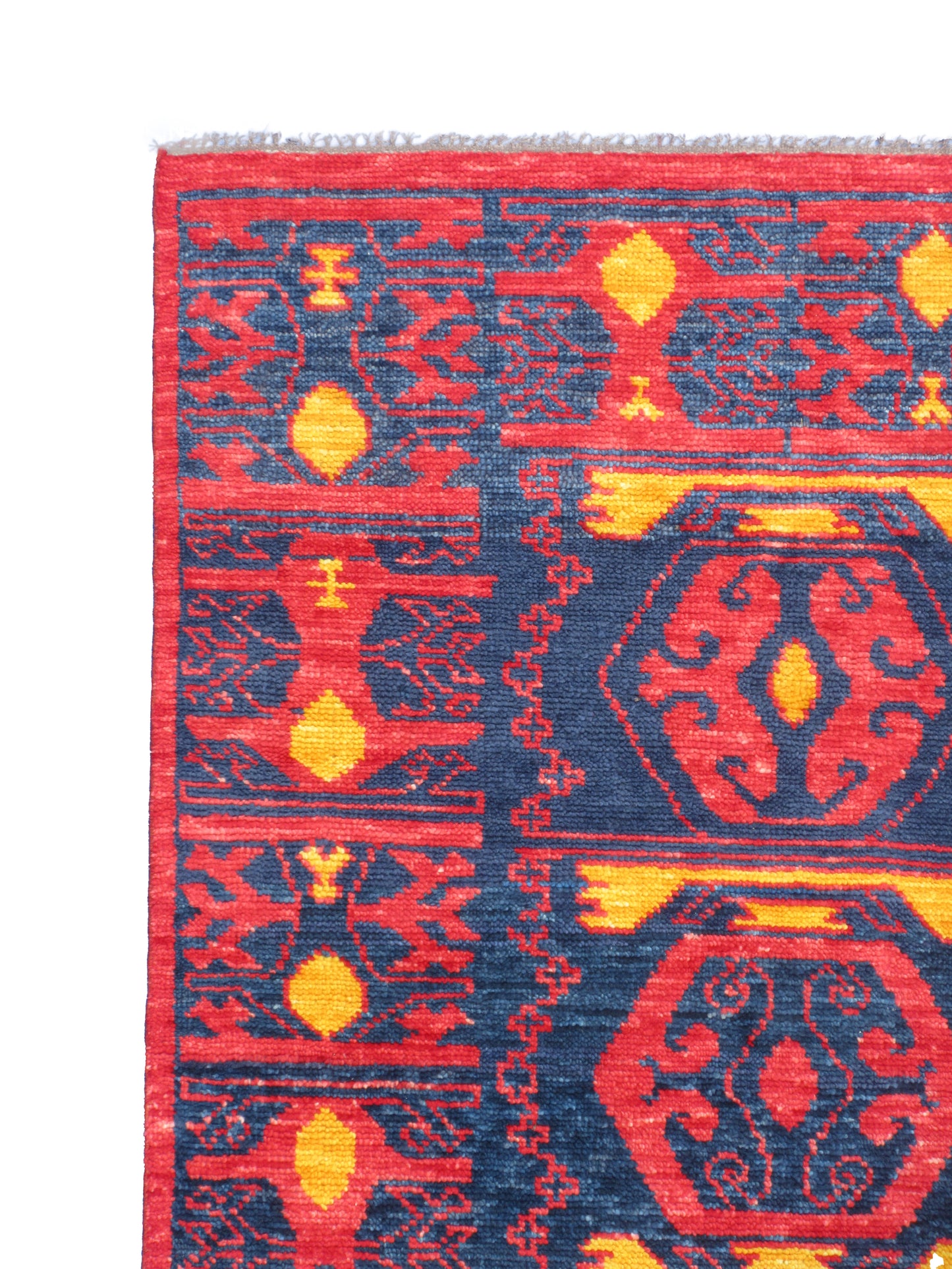 Handmade 7.8' x 5.2' Pure Wool Geometric Area Rug - Red & Blue