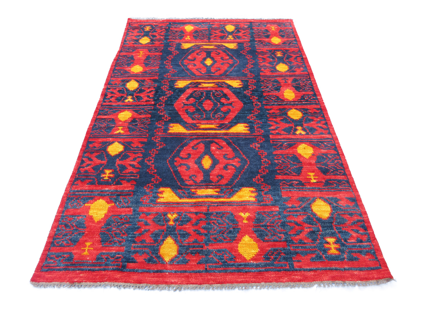 Handmade 7.8' x 5.2' Pure Wool Geometric Area Rug - Red & Blue