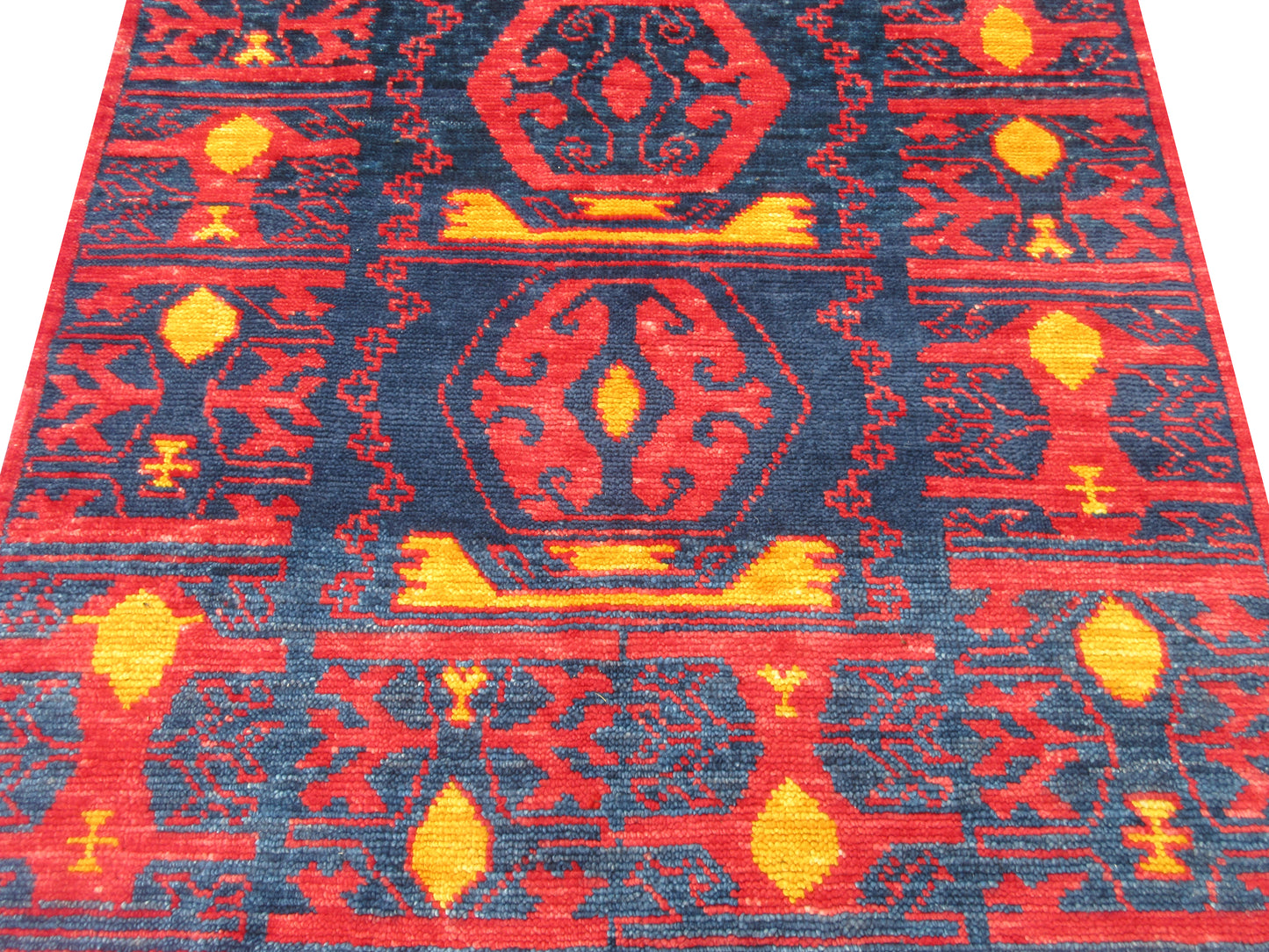 Handmade 7.8' x 5.2' Pure Wool Geometric Area Rug - Red & Blue