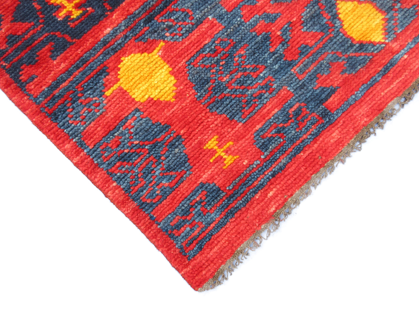 Handmade 7.8' x 5.2' Pure Wool Geometric Area Rug - Red & Blue