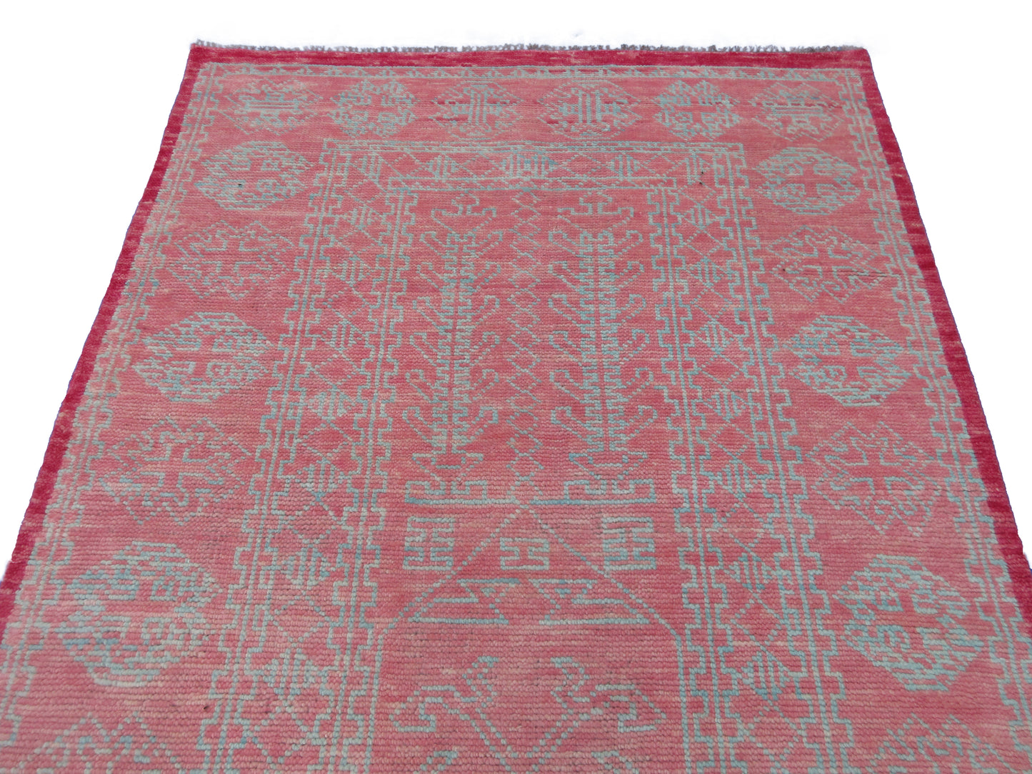 Handmade Pure Wool Rug 8.0x5.2 Feet | Hand-Knotted | Geometric Tribal Design