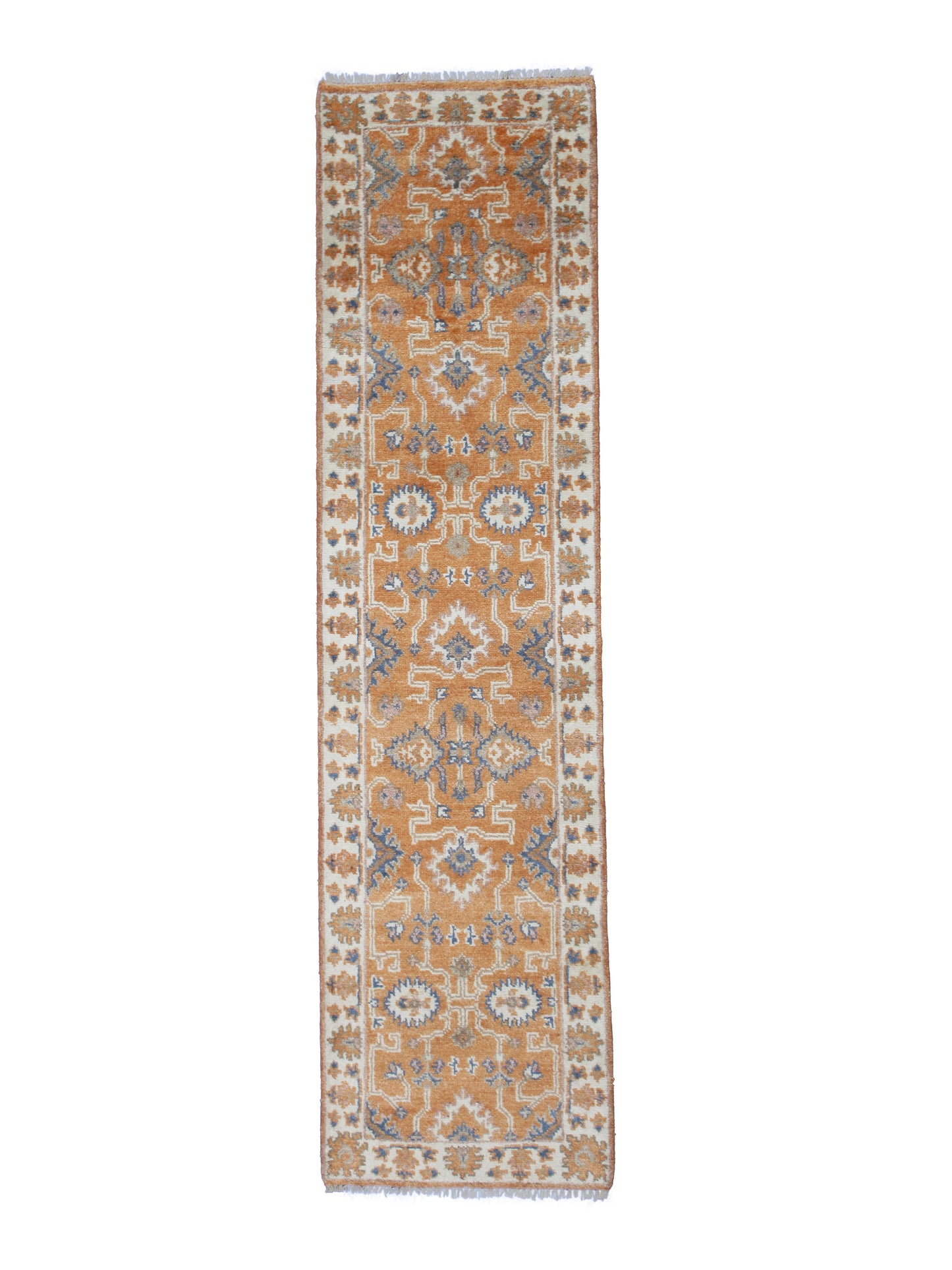 Luxurious Pure Silk Runner Rug 9.9x2.6 ft | Handmade Peach/Beige Soft & Comforta