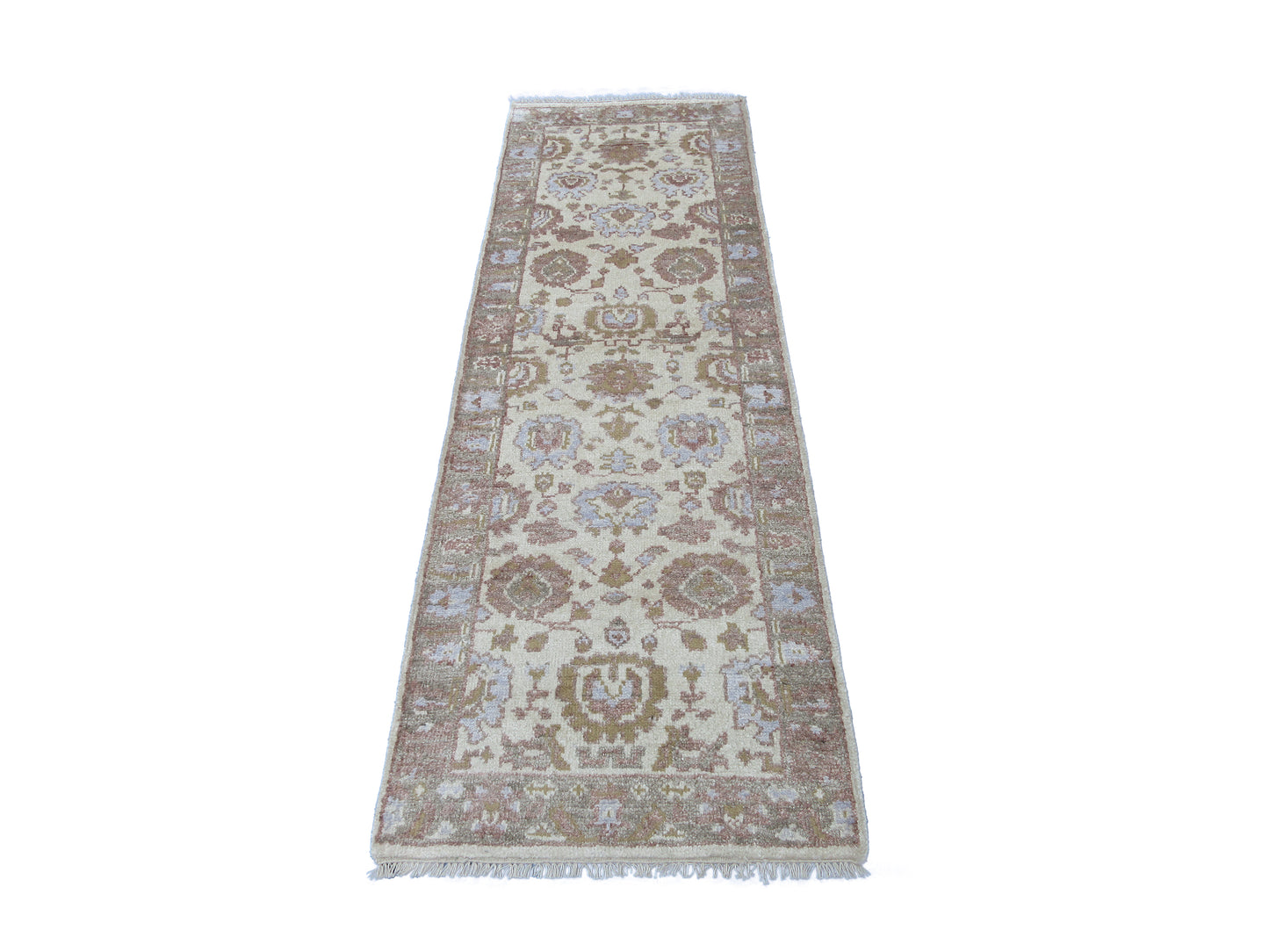 Elegant Hand-Knotted Pure Silk Runner Rug 7.10x2.6 ft Exquisite Handmade Carpet