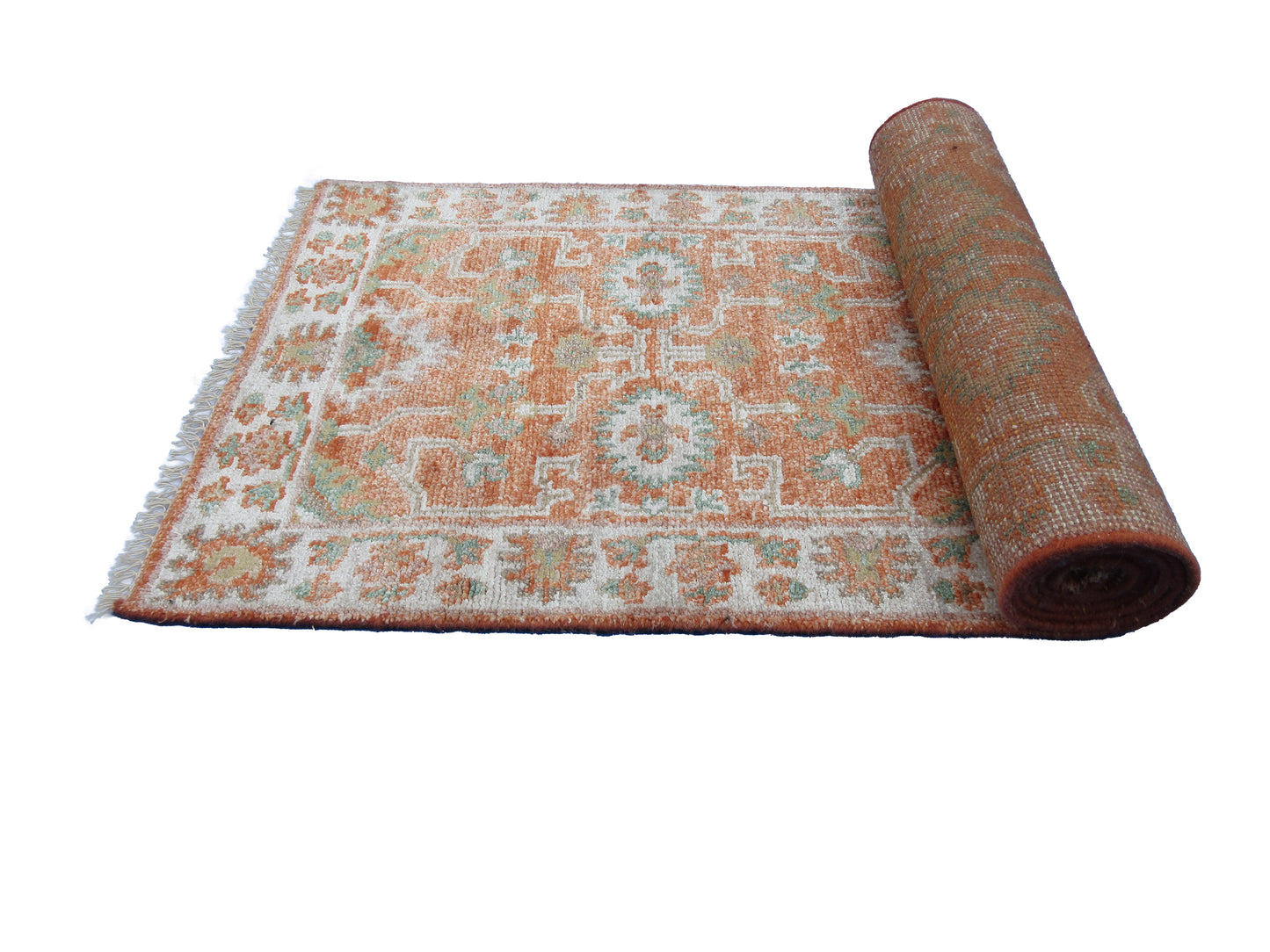 Rust/ Ivory Silk Runner Rug 9.9X2.6 Feet Hand Knotted Area Rug Home Decor