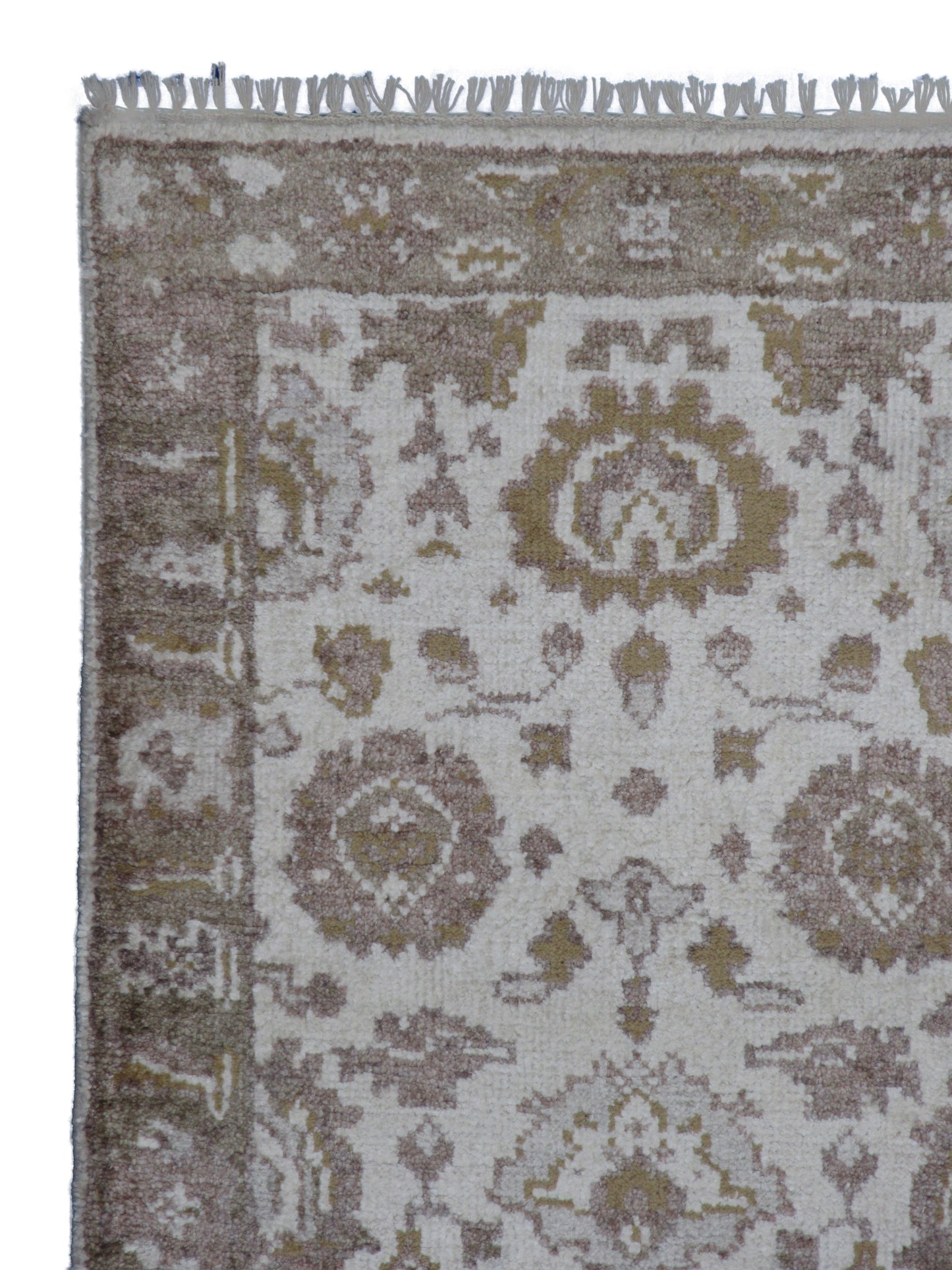 Hand-Knotted Pure Silk Runner Rug (7'11" x 2'6") Ivory & Grey Luxury for Living