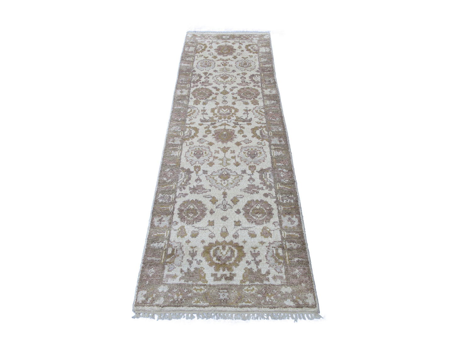 Hand-Knotted Pure Silk Runner Rug (7'11" x 2'6") Ivory & Grey Luxury for Living