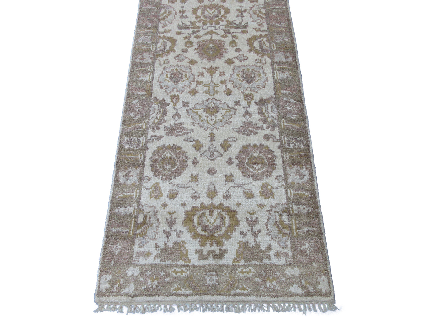 Hand-Knotted Pure Silk Runner Rug (7'11" x 2'6") Ivory & Grey Luxury for Living