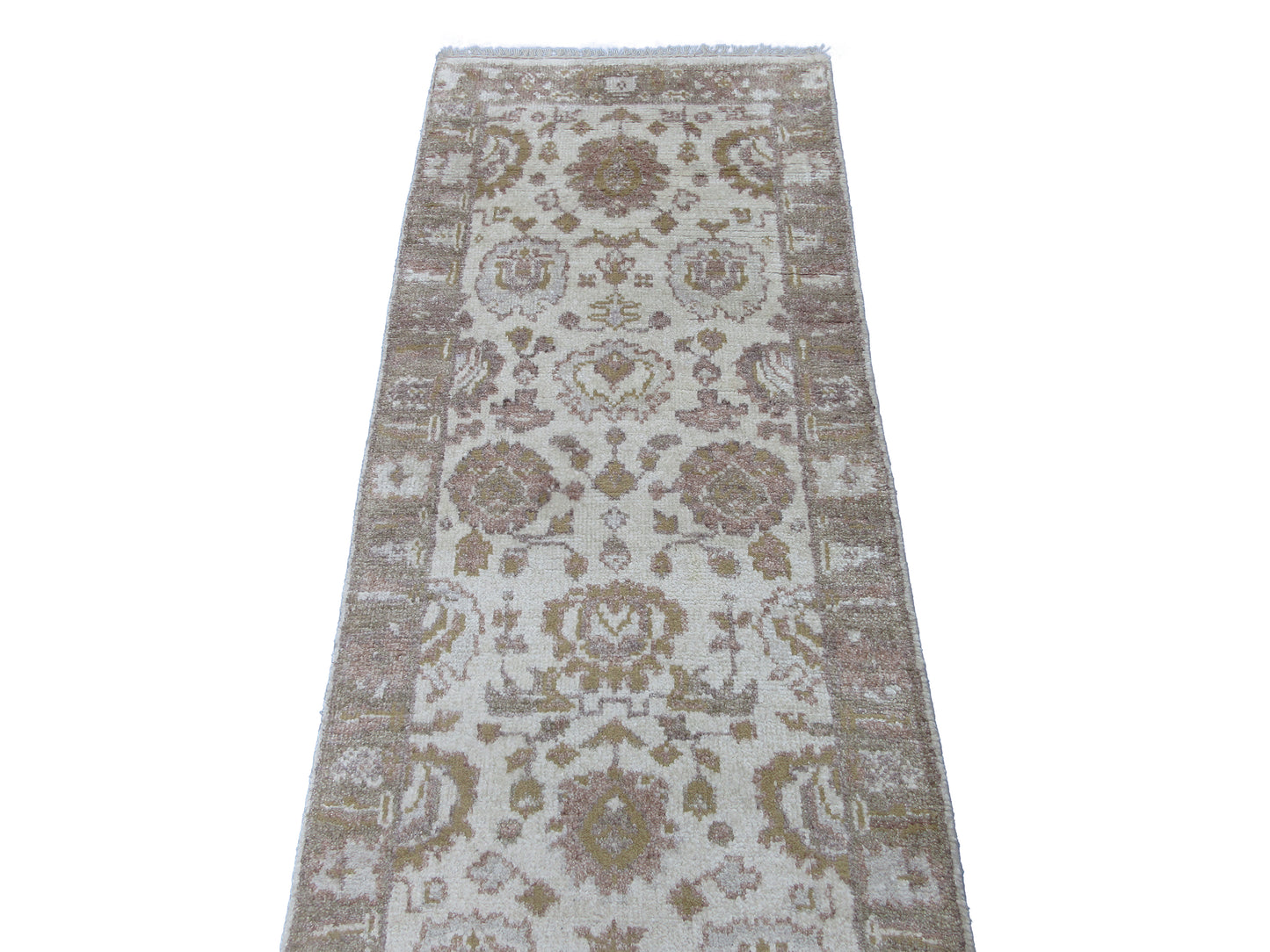 Hand-Knotted Pure Silk Runner Rug (7'11" x 2'6") Ivory & Grey Luxury for Living