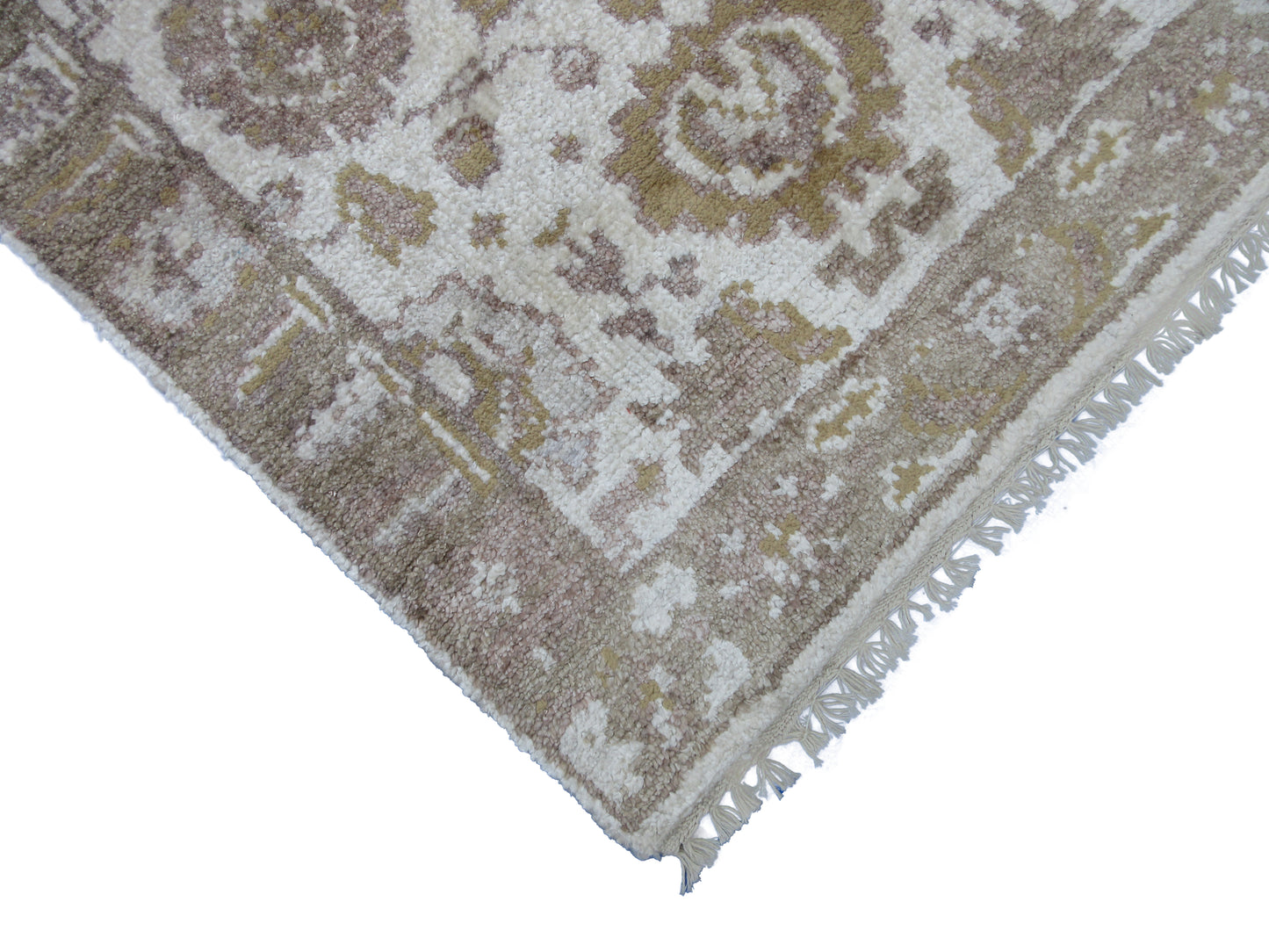 Hand-Knotted Pure Silk Runner Rug (7'11" x 2'6") Ivory & Grey Luxury for Living