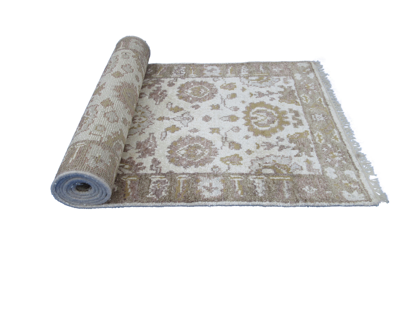 Hand-Knotted Pure Silk Runner Rug (7'11" x 2'6") Ivory & Grey Luxury for Living