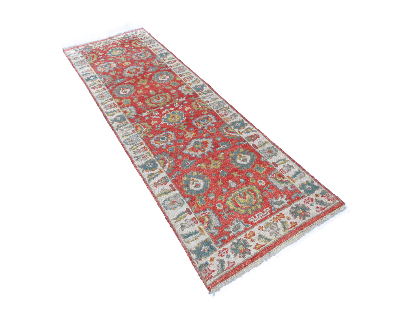 7.11X2.6 Feet Hand Knotted Runner Rug, Pure Bamboo Silk, Floral Pattern, Rust | Beige Area Rug