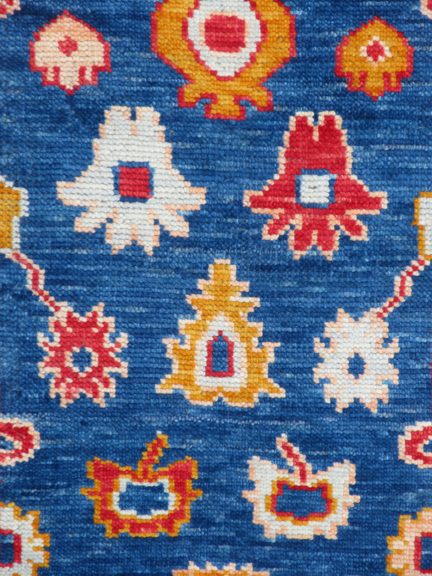 5x3 Feet Handmade Wool Rug, Blue and Red Floral Pattern, Perfect for Bedroom