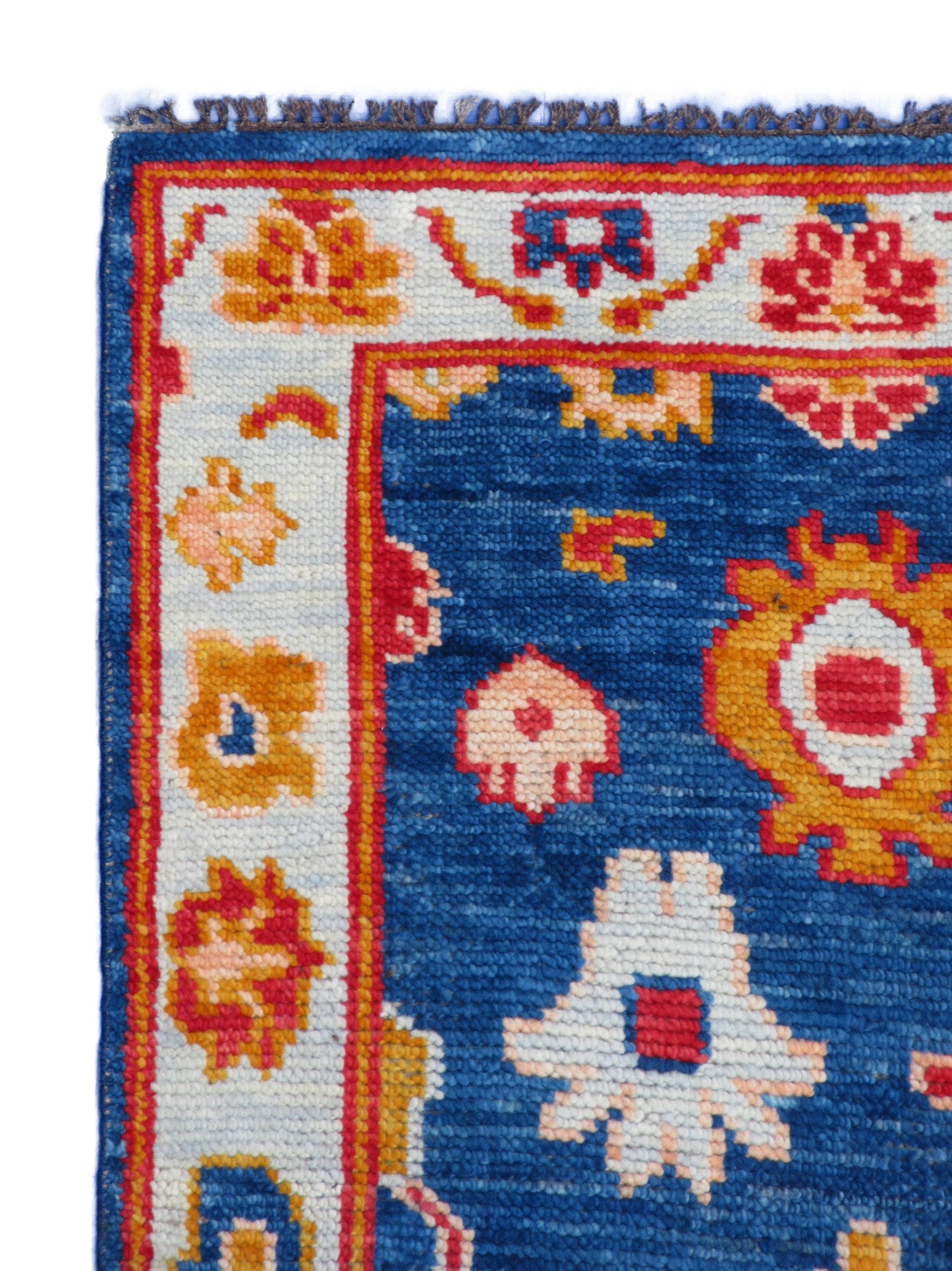 5x3 Feet Handmade Wool Rug, Blue and Red Floral Pattern, Perfect for Bedroom