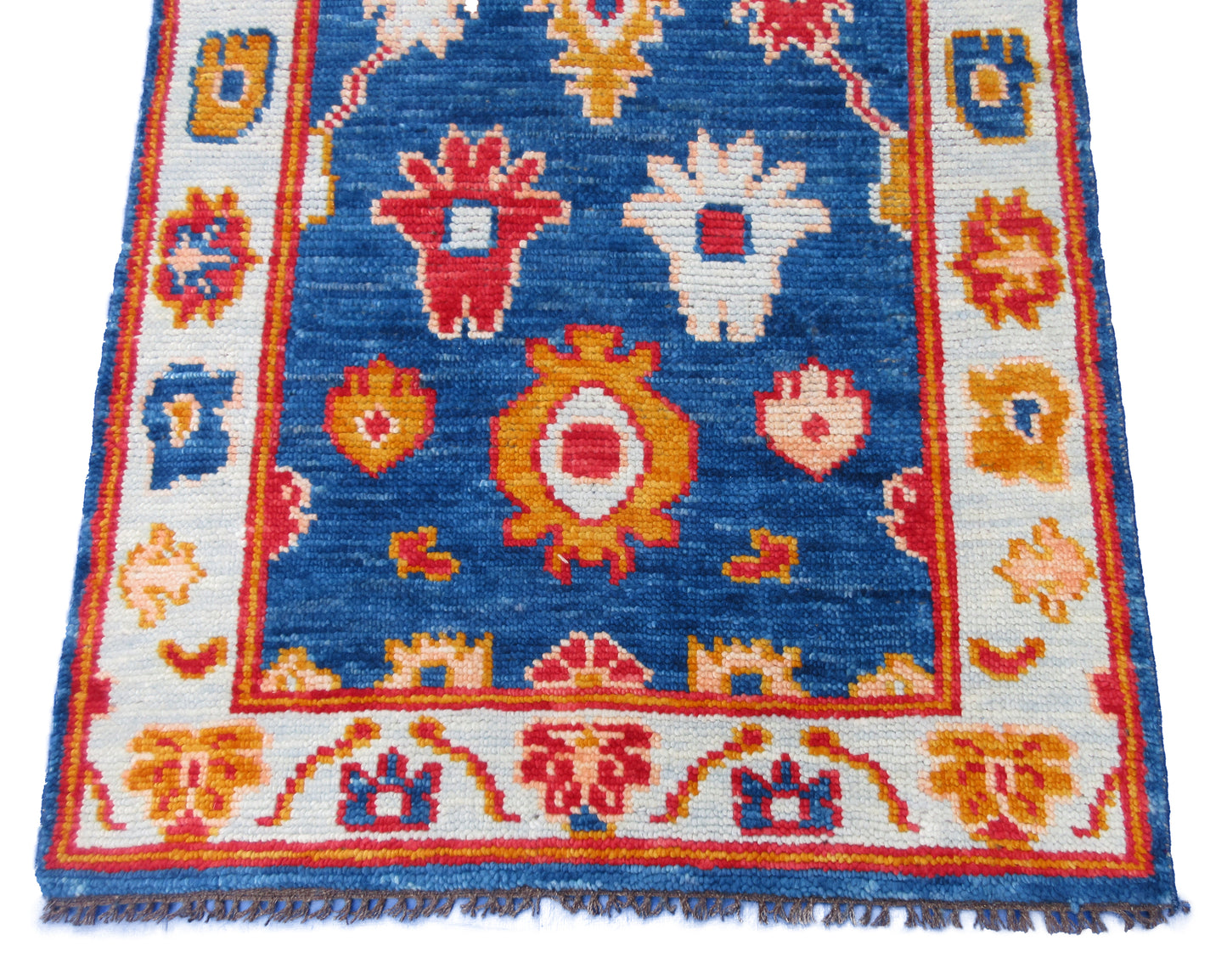 5x3 Feet Handmade Wool Rug, Blue and Red Floral Pattern, Perfect for Bedroom