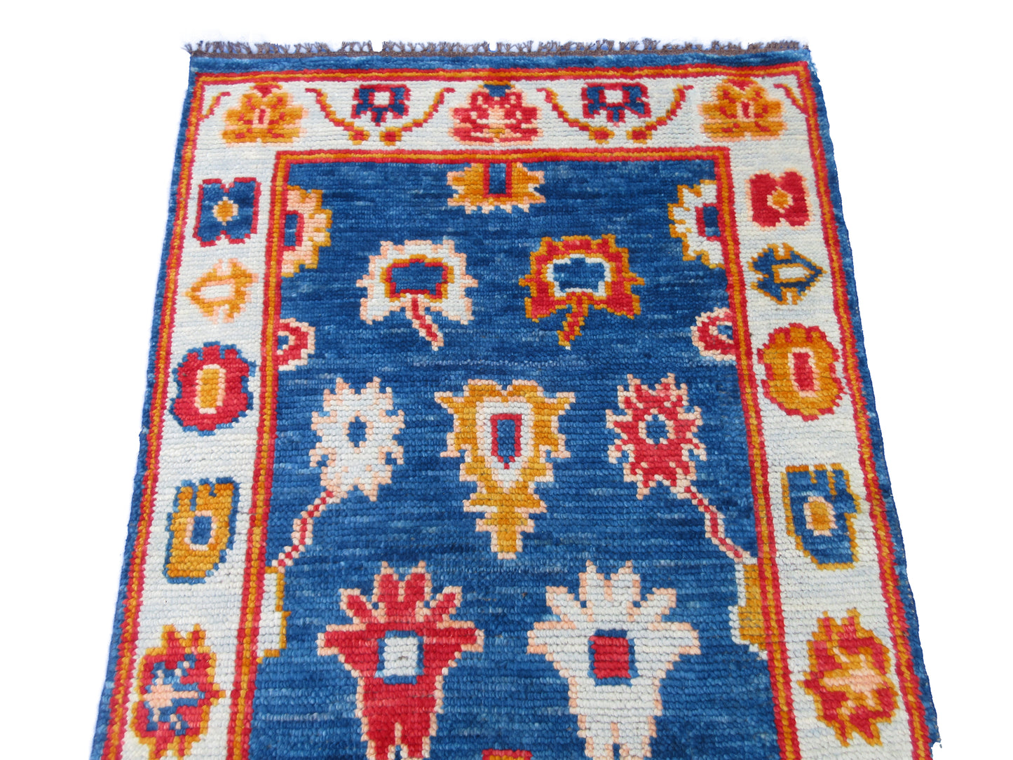 5x3 Feet Handmade Wool Rug, Blue and Red Floral Pattern, Perfect for Bedroom