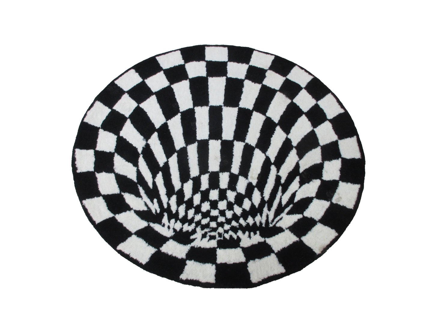 Handmade Optical Illusion Rug 3.10 x 3.10 Feet Round Black and White Checkered