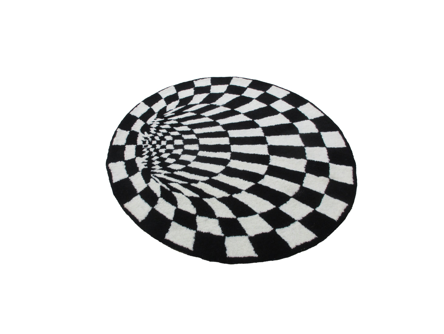 Handmade Optical Illusion Rug 3.10 x 3.10 Feet Round Black and White Checkered